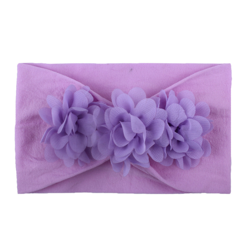 Lace Flower Baby Hoofdbanden Voor Meisjes Elastische Hoofd Wraps Effen Head Band Haar Boog Zuigelingen Pasgeboren Haar Accessoires Foto prop: Purple