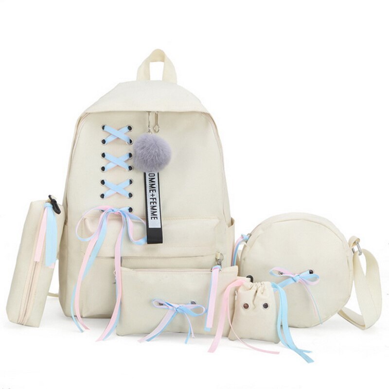 Shujin 4 pçs/set mochilas escolares para adolescentes meninas estudante saco de livro meninos mochila bolsas sac a dos: Beige 3