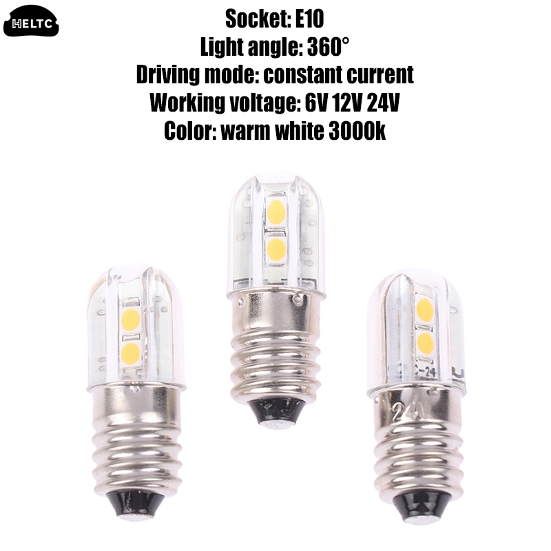 Varm hvid  e10 led-pære 6/12/24v opgraderingspærer 4 led-lamper erstatning for lommelygte blinklyspære forlygte motorcykel led-pære