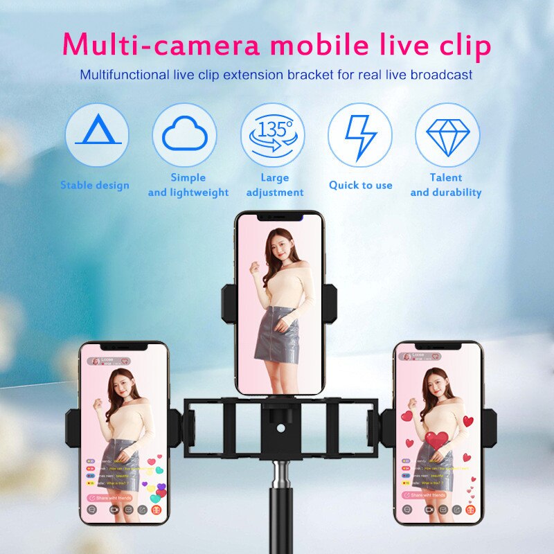 Multifunctionele Mobiele Telefoon Live Clip Multi-Camera Drie-Positie Vaste Clip Live-uitzending Beugel Voor Verscheidenheid Van Gelegenheden