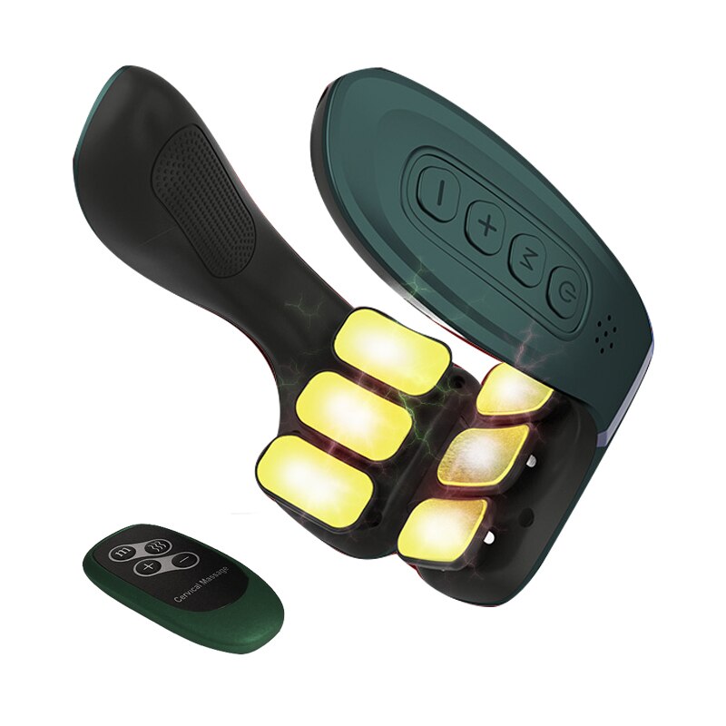 6 Heads Neck Massager Electric Pulse Neck And Back Relaxation Pain Relief Health Care Tools Cervical Vertebra Physiotherapy: Remote control green