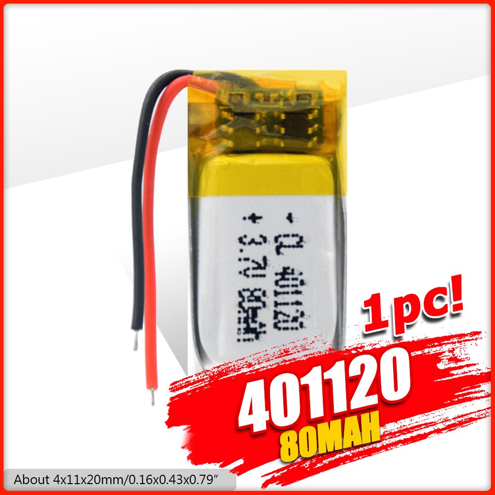 80mAh 401120 3.7V rechargeable li ion battery li polymer lithium battery for MP3 MP4 GPS bluetooth speaker headset smart watch: 1Pc