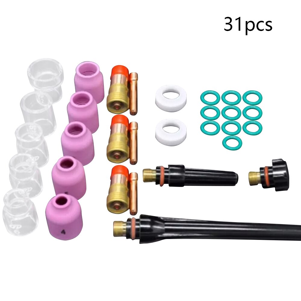 31PCS TIG Welding Torch Accessories Stubby Gas Lens Pyrex Glass Cup Kit For WP-17/18/26 Welding Accessories