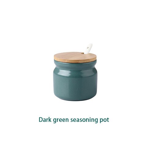 Ceramic Spice Rack Salt Shaker And Pepper Shaker Oil Bottle Set Kitchen Household Supplies For Spices Storage Jar With Cover: Dark green