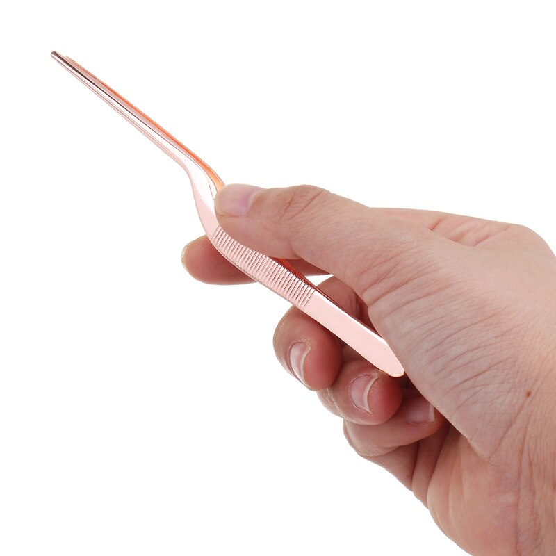 13.9cm Chef Plating Tweezer Tongs Serving Presentation Stainless Steel Offset Kitchen Tool Rose Gold