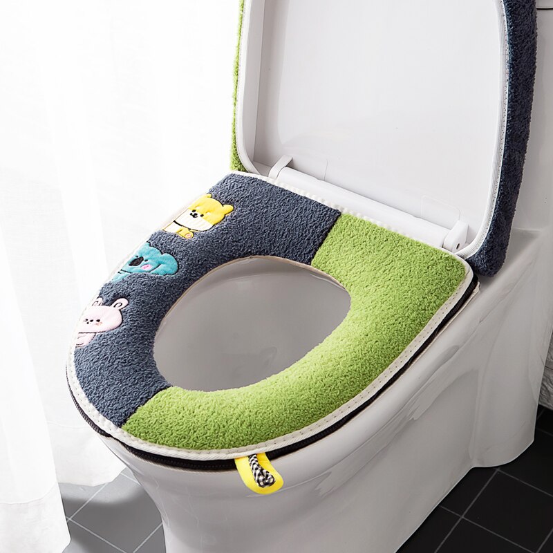Cotton Linter Overcoat Toilet Case Bathroom Multi Color Toilet Mat Warm Toilet Seat Cover