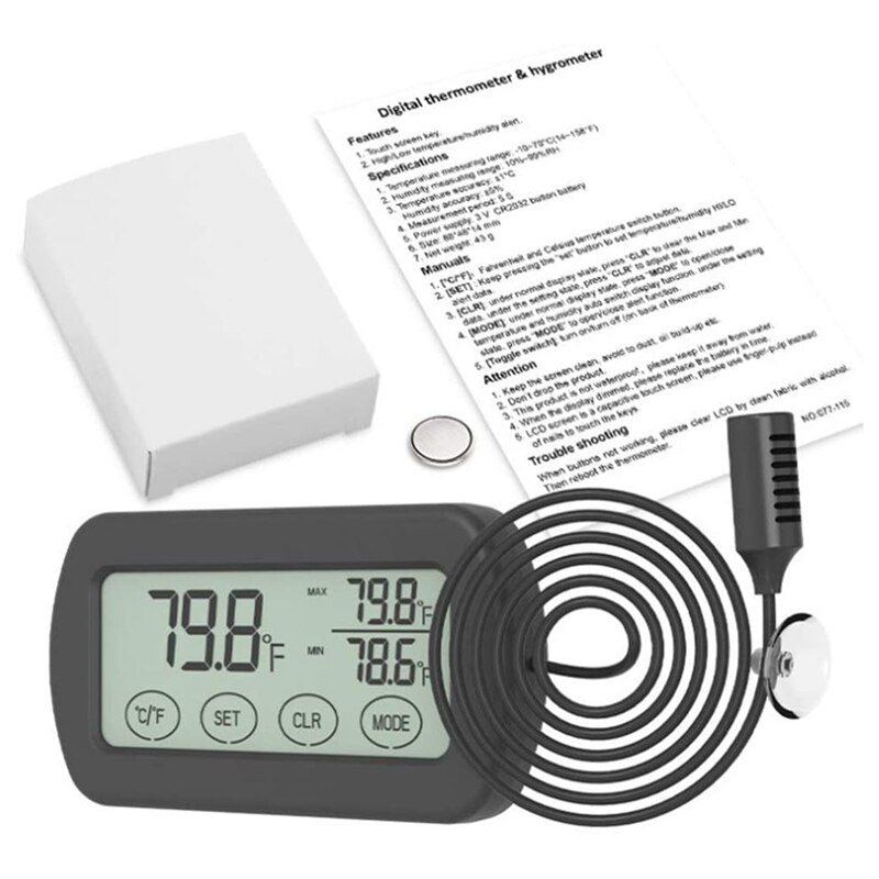 Termohigrómetro con sonda para incubación de huevos, caja de presión para reptiles domésticos, Monitor de ventosa: Default Title