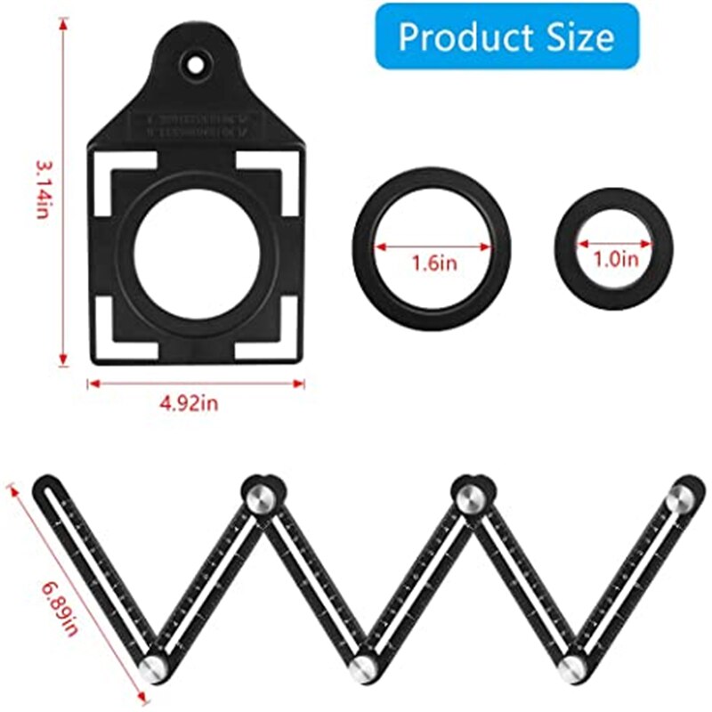 Multi-angle Measuring Ruler Aluminum Alloy Angle Adjuster Six-sided Folding Ruler Tile Puncher for Builders