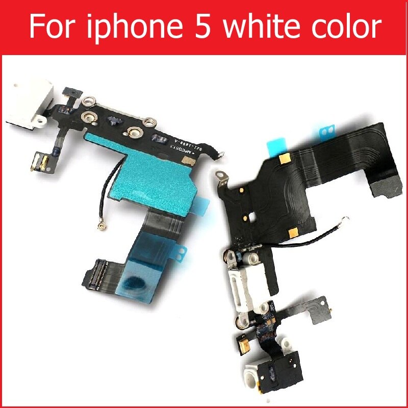 Usb dock oplader flex kabel til iphone 4 4s 5 5s 5c se opladning hovedtelefon audio jack port stik med mikrofon flex kabel bånd: Til  i5 hvide