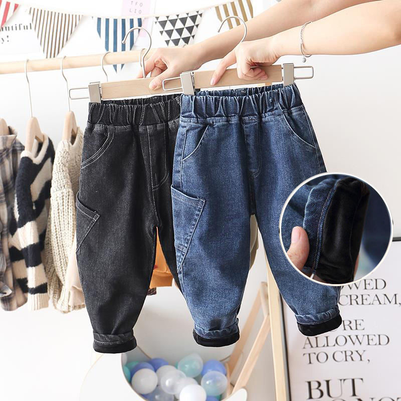 Jongens Meisjes Plus Fluwelen Jeans Herfst/Winter Dikke Broek Baby Koreaanse Casual Warm Harembroek Baby Boy Broek Unisex kleding