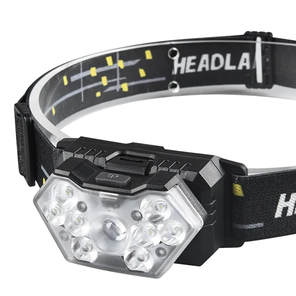 Linterna frontal de 9 luces Led potente, recargable por USB, con Sensor de movimiento, portátil, para pesca, Camping, exterior, linterna de trabajo: Azul