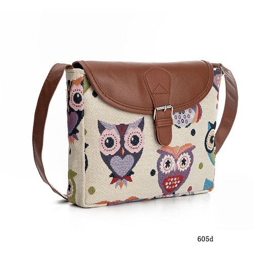 Miyahouse-Bolso con estampado de búho para mujer, bandolera con solapa de lona, bolsos de hombro tipo bandolera de dibujos animados, pequeños