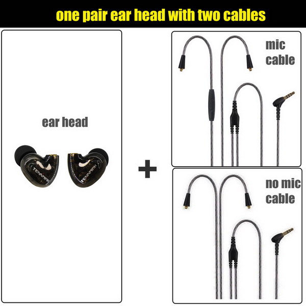 TENNMAK Pro Dual Drivers In Ear Sport MMCX Detachable Earphone Vs SE215 SE535 --- Version: black both cable