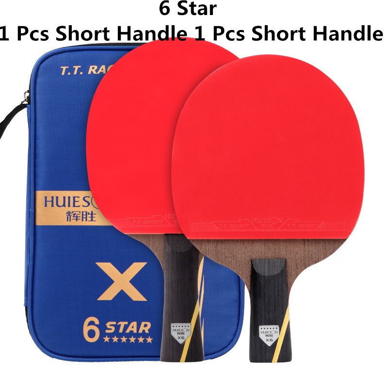 Huieson-raqueta de tenis de mesa de 6 estrellas, raquetas de Ping Pong de goma con doble grano de carbono, pala de pádel, potente murciélago con cubierta, 1 par: 6 Star 1Long 1Short