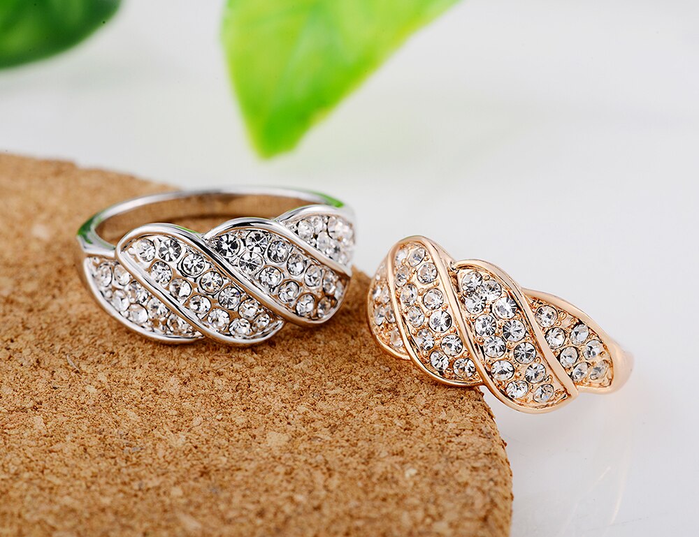 Lokaer moderno forma ondulada Cubic Zirconia anillos de aniversario joyería para mujeres niñas oro rosa de Navidad de cumpleaños A2010238320