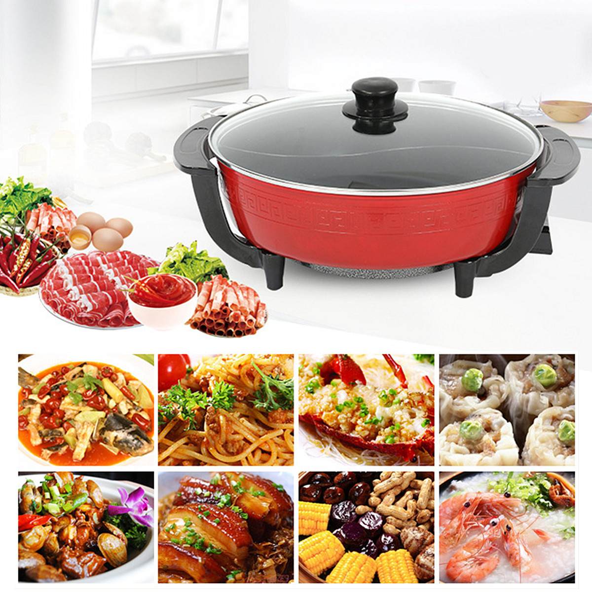 1800W 6L Electric Pot 220V Smokeless Non-Stick Home Electric Multi Cookers Pot Aluminum Kitchen Appliance 5 Temperature