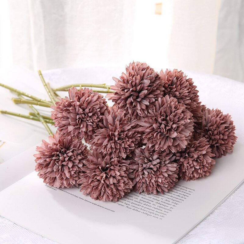 3/5Pcs Hortensien Künstliche Blumen Bouquet Für Home Schlafzimmer Dekor Hochzeit Dekoration Handwerk Vasen Blume Anordnung Zubehör: M / Schokolade