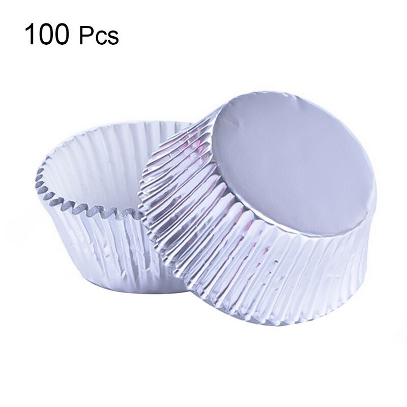 100 stuks 11cm ronde vormen folie metallic papier muffin cupcakevormpjes bakvorm bakvorm bakvorm bakvorm maker bakvormen bakplaat: Zilver