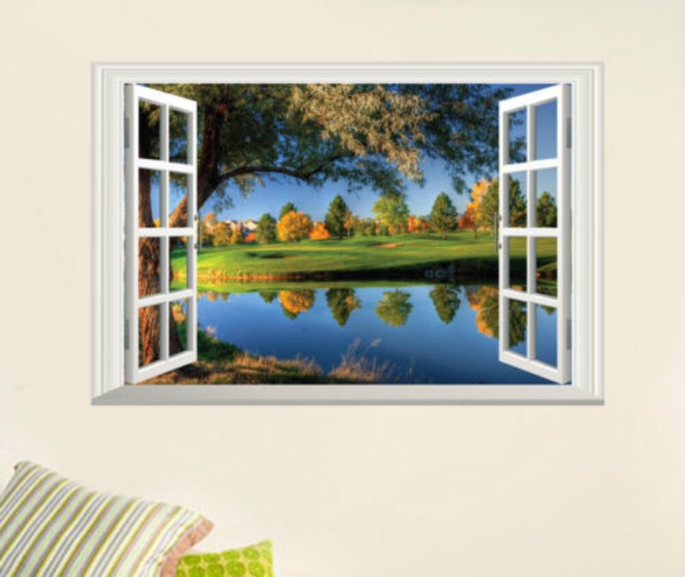 3d vindues natur tema sø landskab vandudsigt wallsticker vinyl mærkat gør-det-selv værelsesindretning 40 x 60cm