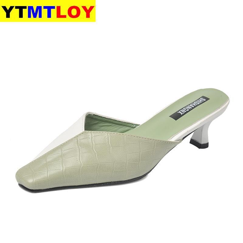 sommer Frauen Sandalen Hochzeit Schuhe Braut Spitz Frau Hausschuhe Niedrigen Fersen Kleid Schuh alias mujer Zapatos Mujer: Grün / 39