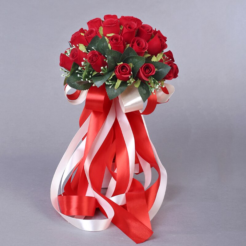 Flores de Rosa artificiales hechas a mano para novia, flores hermosas, perlas, detalles de encaje, ramos de boda con cinta, , 36 Uds.: Rojo