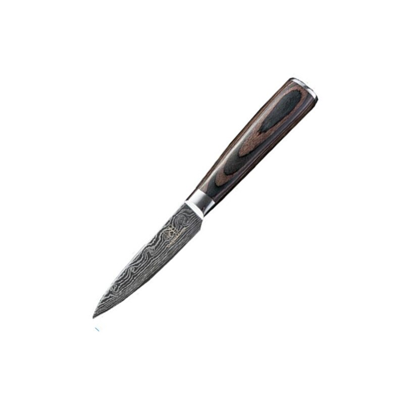 Køkkenknive damaskus årer rustfrit stål 3 stk farve træskaft skæreværktøj santoku udskæring kok kokkekniv: 3.5 tommer