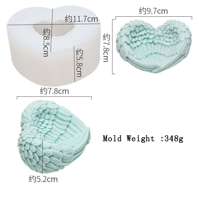 Molde de portavelas con forma de corazón y alas de Ángel, bricolaje, para aromaterapia, yeso, Fondant, pastel, manualidades de arcilla y jabón: Big