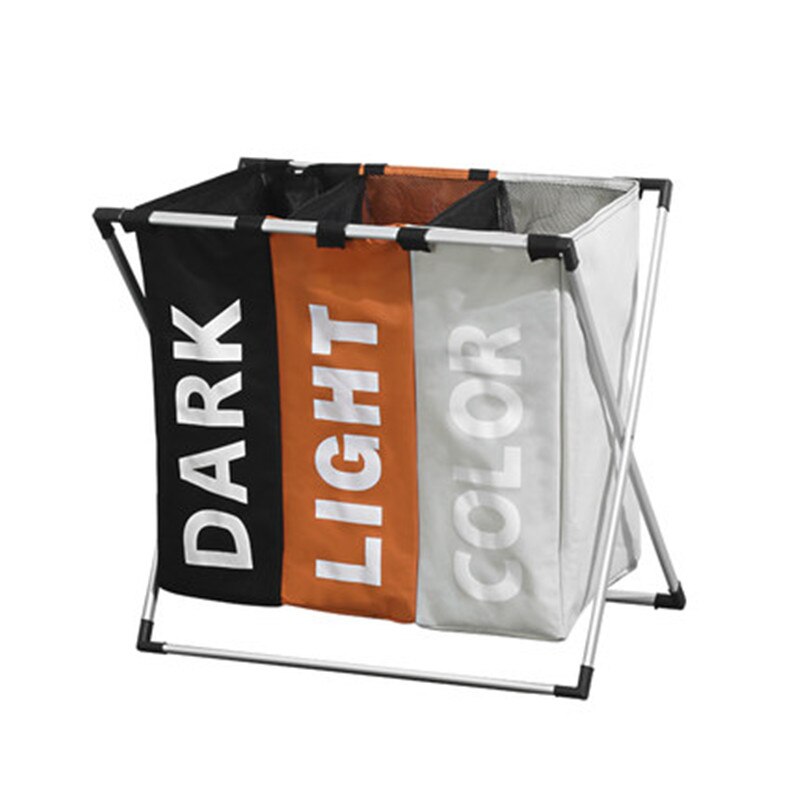 Deluxe Dirty Clothes Laundry Basket Bamboo Detachable Three Grid Home Waterproof Laundry Basket 3 sections: Colorful 3 cells