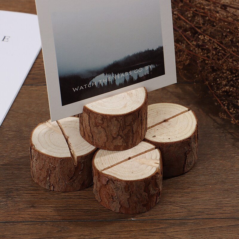 5PCS Wooden Bark Memo Holder Memo Stand Wedding Party Table Decor Natural Woode Pile Name Place Card Photo Holders