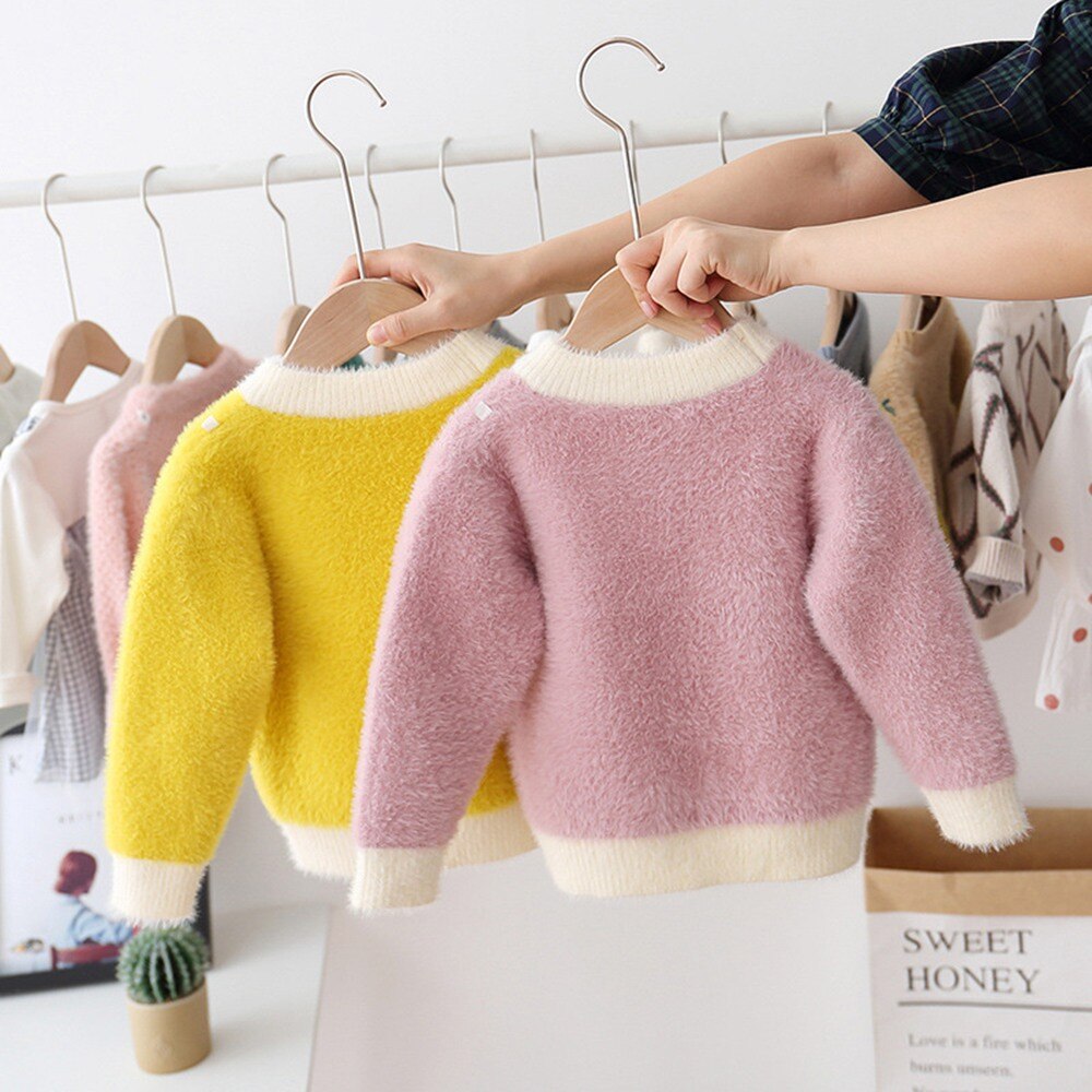 Efterår vinter piger børn jordbær strik strikning kint o-hals langærmet sweater toppe outwear  s9508