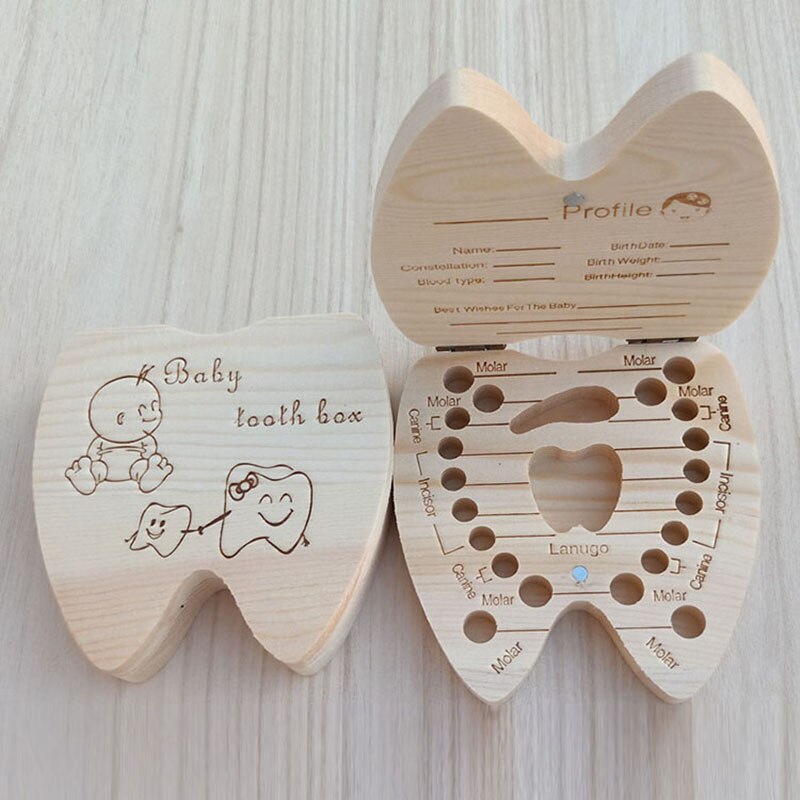 Engelska / spanska träbebis minitandlådor arrangör mjölktänder lagring navelsträng lanugo spara samla baby souvenirer: Englishgirl