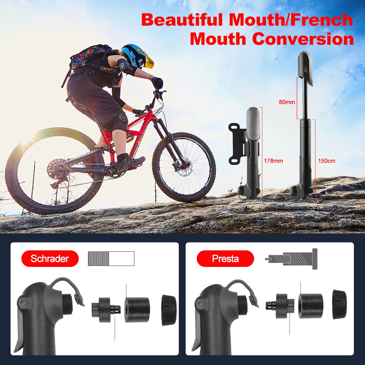 Tragbare fahrrad pumpe mini luftdruck manometer mountain bike pumpe outdoor av/fv ventil mtb bike air inflator