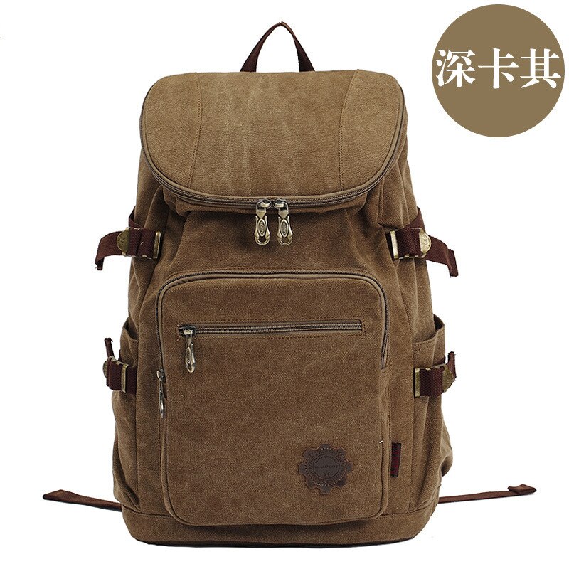 KAUKKO Mannen Rugzak Rits Effen mannen Reistassen Canvas Leisure Canvas schooltassen Grote Capaciteit Packsack: Khaki