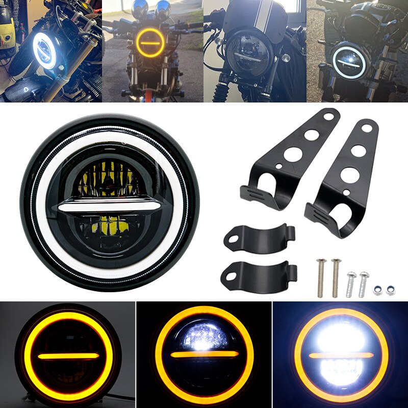 Phare Led universel de 7 pouces pour motos, pour Harley Sportster Cafe Racer Bobber Honda CB400, 7.5 pouces: light and bracket