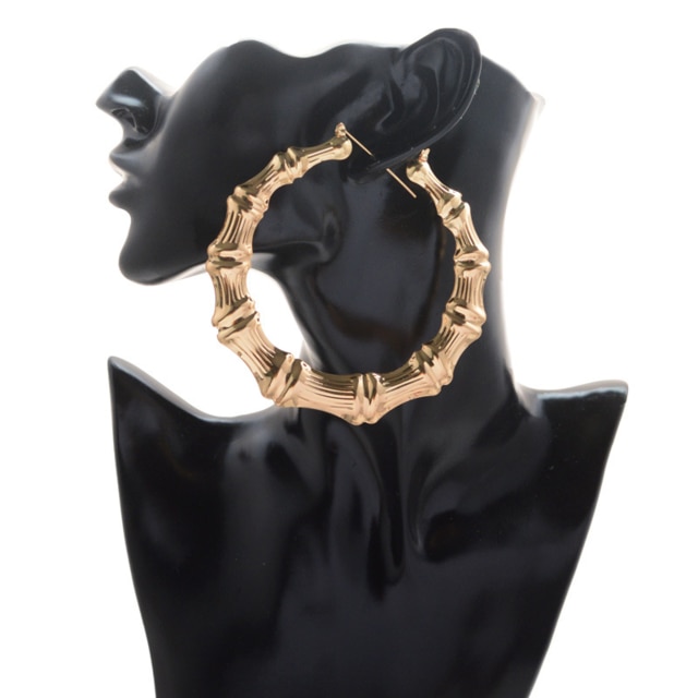 Brincos de bambu dourado para mulher kolczyki damskie piercing aros grande argola moda feminina jóias triângulo quadrado coração: Round