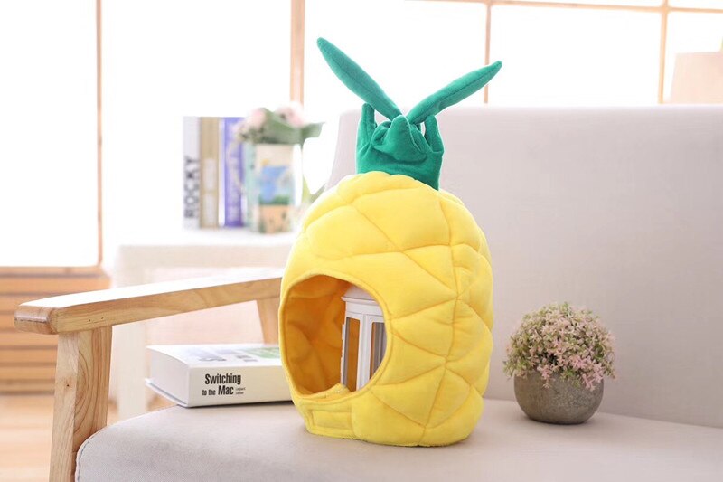 Leuke Ananas Hoed Cosplay Props Geel Groen Stiksels Fruit Hoofddeksels Winter Warm Gehoorbescherming Hoed Vrouwelijke Grappige Accessoires