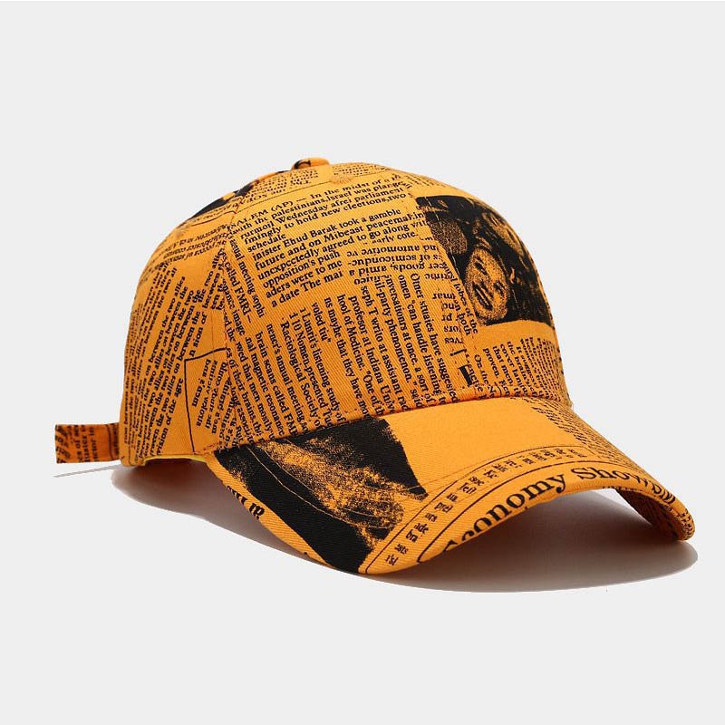 FS 2022 Yellow Retro Newspaper Pattern Baseball Cap For Men Summer Women Stylish Caps Streetwear Hip Hop Trucker Hat Casquette: Yellow Baseball Cap