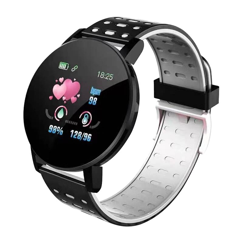 119 Plus Smart Horloge Bloeddruk Ronde Bluetooth Hartslag Waterdichte Sport Tracker Met Wekker Voor Android Ios: Zilver