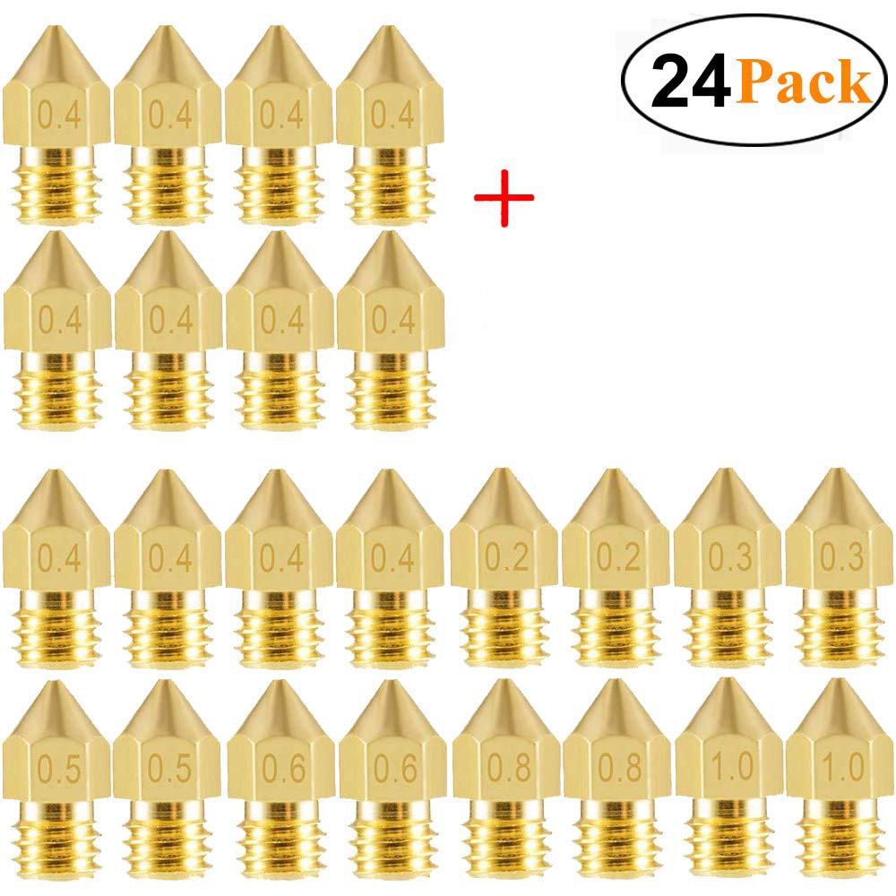 24 Stck 3D Drucker Düsen MK8 Extruder Düsen 0,2mm 0,3mm 0,4mm 0,5mm 0,6mm 0,8mm 1,0mm für Makerbot Creality CR10 Ender 3 5