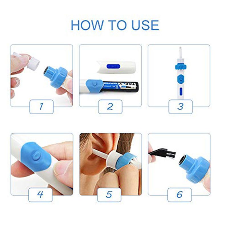 Extracción de cera de los oídos de vacío para niños y adultos Limpieza de orejas Kit inteligente Extractor de cerumen herramienta con reemplazable consejos juego limpio