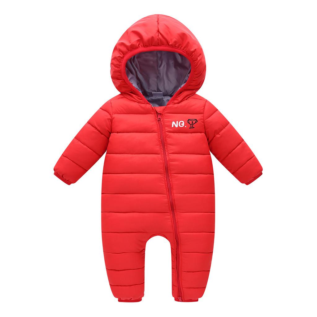 Autumn Winter Warm Baby Clothes Jackets For Baby Jumpsuit Baby Girls Boys Bodysuit Kids Hooded Outerwear Coat Children: RD / 90