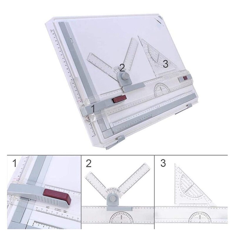 A3 Multi-Function Drawing Board Tools Drawing Board Adjustable Parallel with Clear Rule Graphics Angle Measurement