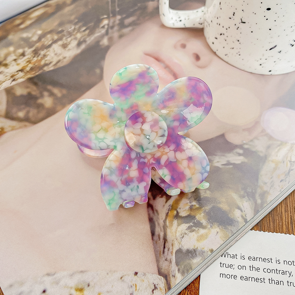 Nueva flor, coleta, pinza para el pelo de tiburón para mujer, pinza para el pelo gruesa, pinza para el pelo de acetato, pasadores, accesorios para el cabello: Azul