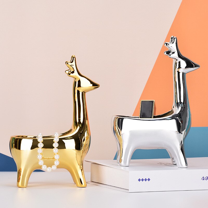 Nordic Golden Ceramic Animal Jewelry Storage Box Necklace Ring Earrings Makeup Organizer Mini Desktop Makyaj Organizer