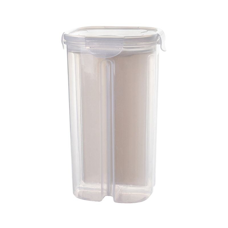 2/4 gitre plastik køkken korn dispenser forseglet mel korn ris opbevaringsboks tør mad beholder krukke husholdning: Hvid / 3l (4 gitter)