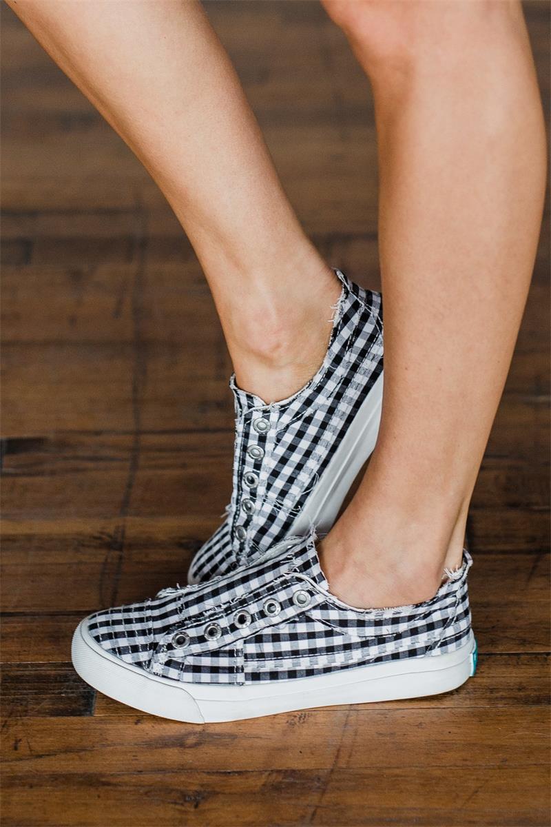 Zapatillas clásicas de lona a cuadros para mujer, calzado informal cómodo y a la , con punta redonda, negro y blanco, 7KG058