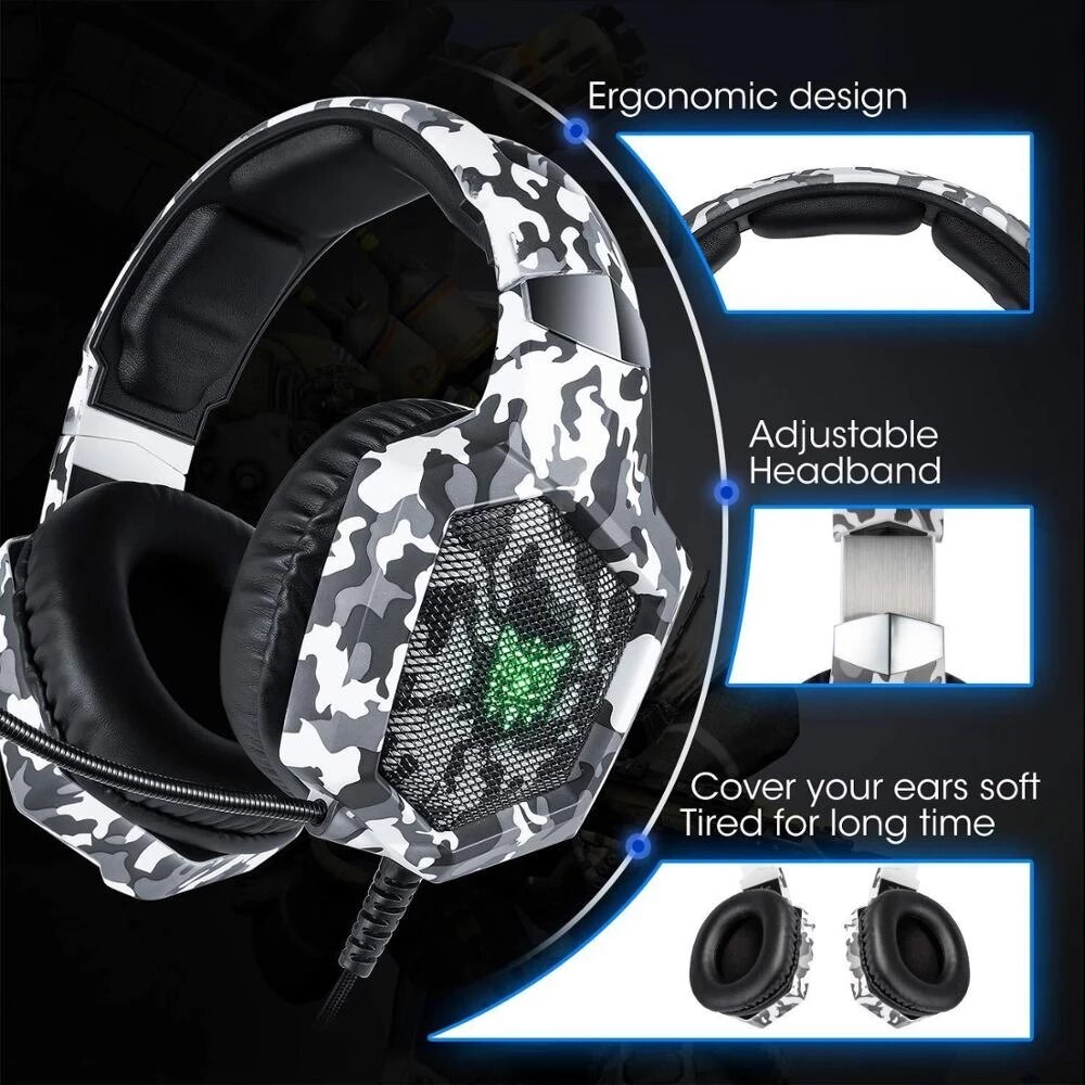 ONIKUMA K8 gamingowy zestaw słuchawkowy przewodowe słuchawki Stereo z redukcją szumów z mikrofonem LED Lights słuchawki na PS4 XBox One PC Laptop Tablet