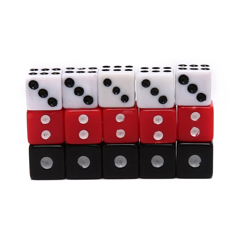 50 pièces/paquet 8mm en plastique blanc/rouge/noir jeu dés Standard Six côtés Decider fêtes d'anniversaire jeu de société dés