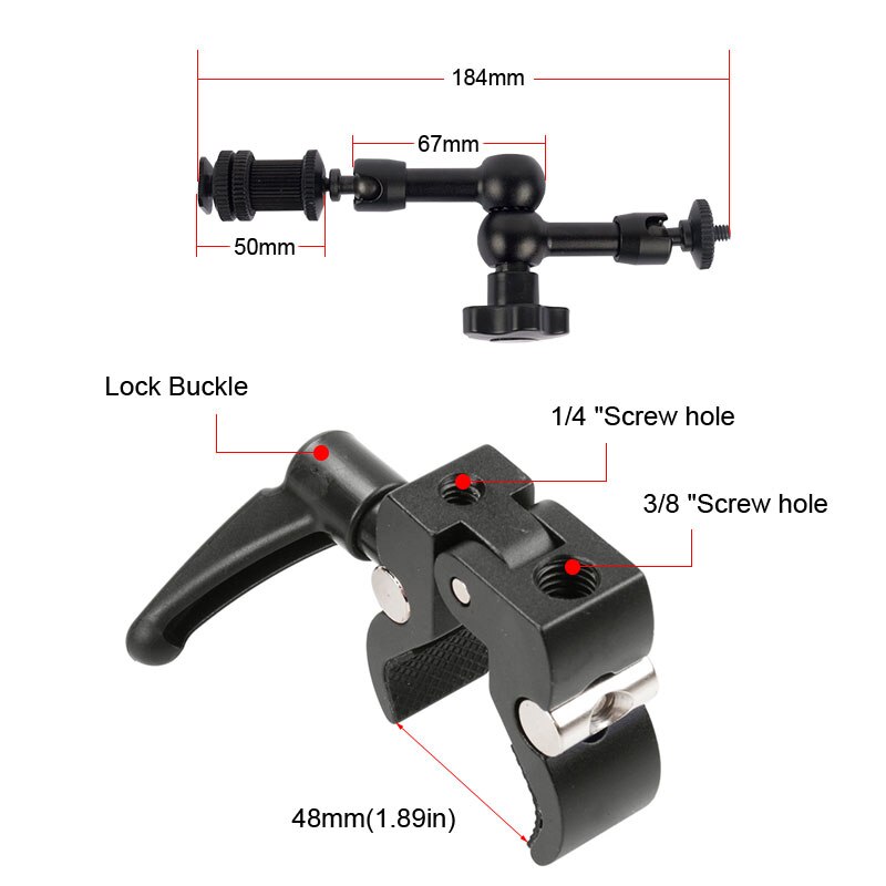 11in Magic Arm with Metal Fixing Clamp Anti-slip Adjustable Durable Kits for Camera