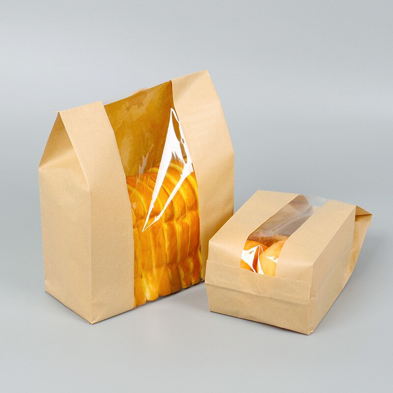LBSISI Leven Kraft Brood Papieren Zak Met Venster Voorkomen Olie Liefde Toast Bakken Papieren Zak Takeaway Voedsel Hand Gemaakt Pakket tassen: Kraft / 12x30x9cm